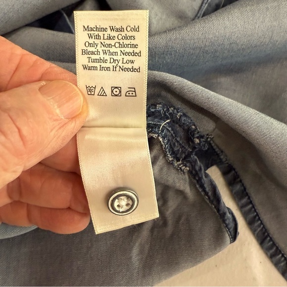 Coldwater Creek Chambray Tencel Dress Gathered Sleeves Button Women’s Sz S (6-8) - Picture 12 of 13